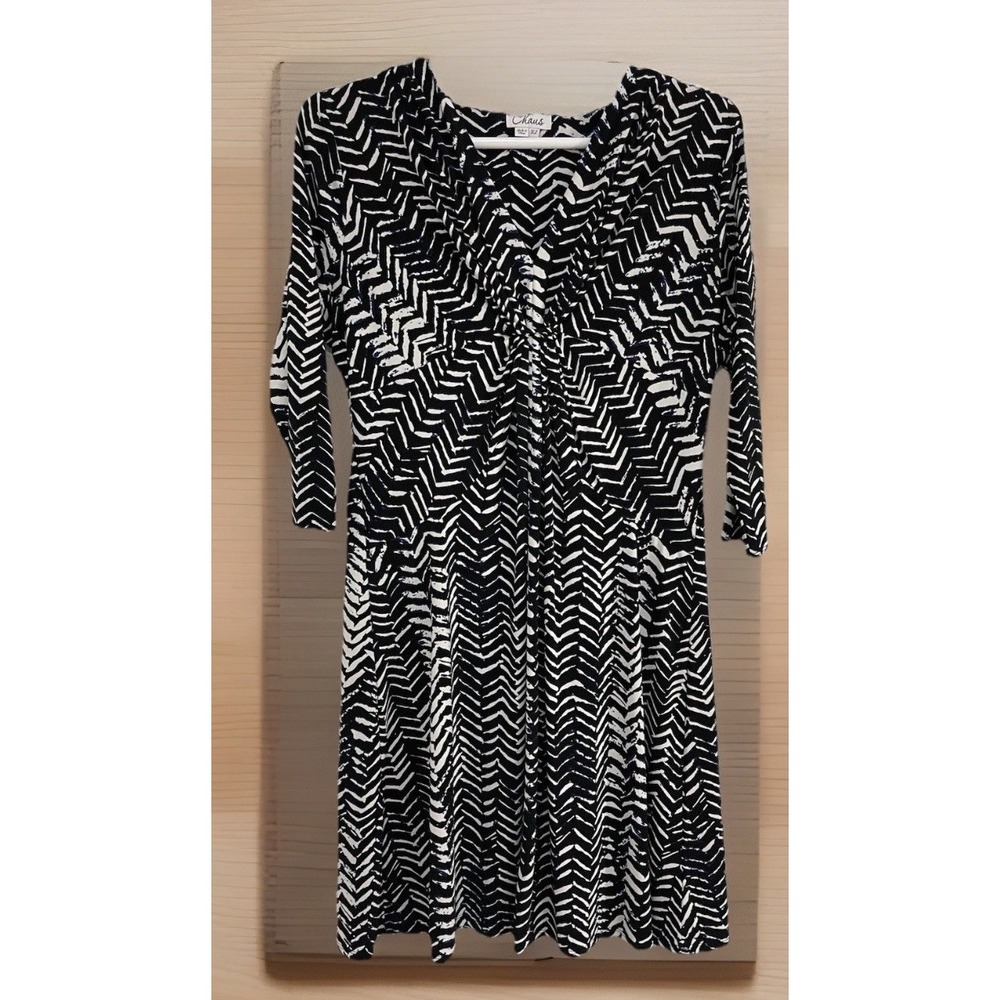 Chaus‎ Black and White Dress XL Business Career Casual Runched Knot Front